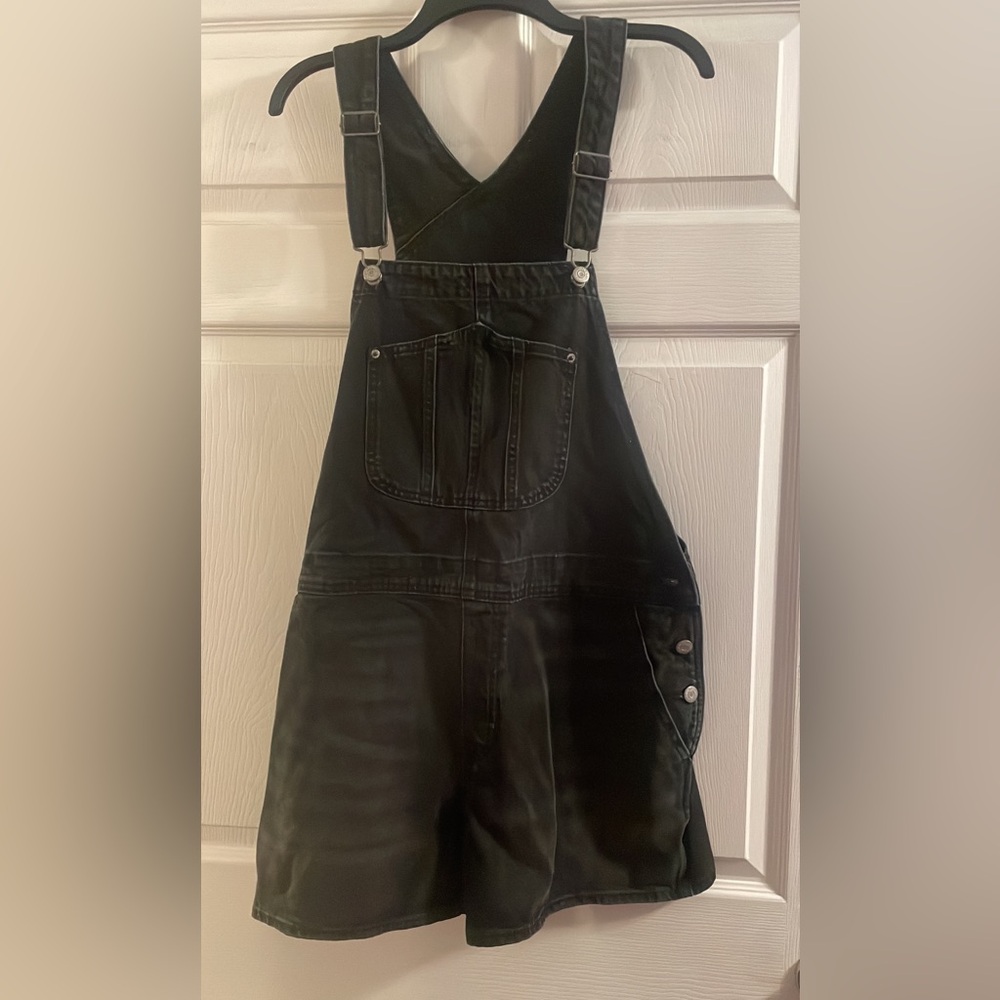 Black Denim Short Overalls